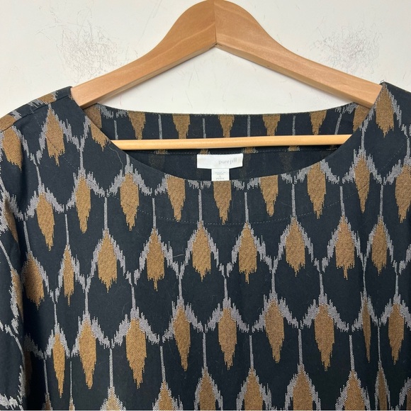J. Jill Pure Jill Ikat Print Cotton Relaxed 3/4 Wide Sleeve Top Fall Lagenlook - Picture 2 of 11